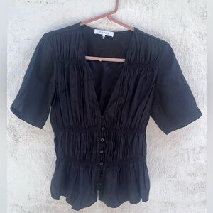 Black button short sleeve top